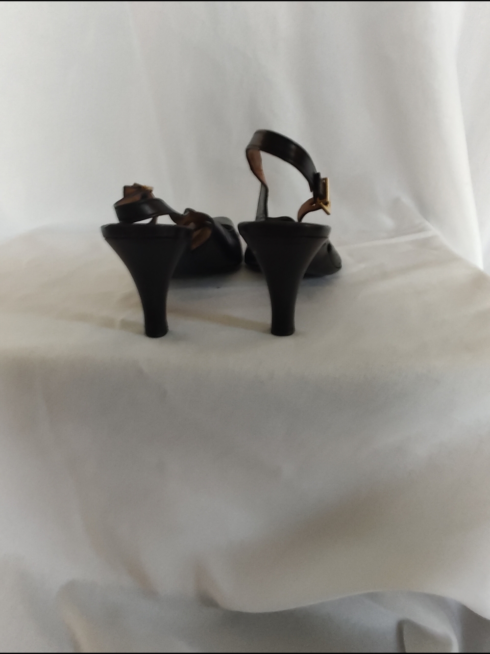 Elegant Black Leather Slingback Heels with Gold Buckle Accent - Picture 9 of 10